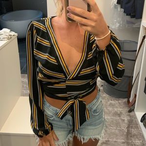Forever 21 black and yellow striped tie top